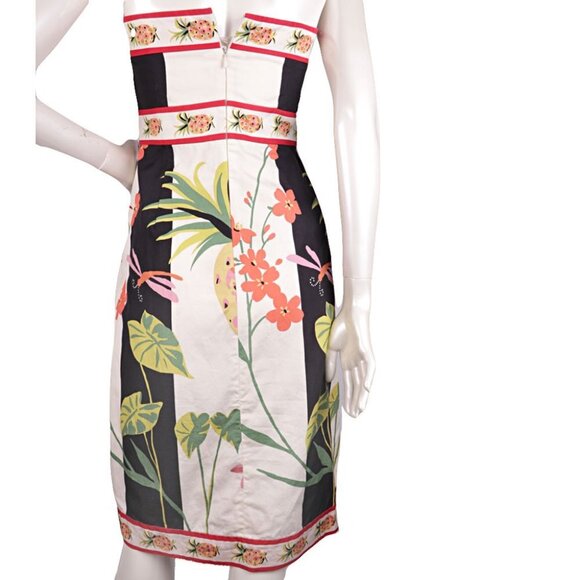 J.Crew Strapless A-Line Dress Cotton Tropical Pineapple Floral Y2K White Black - Picture 6 of 8